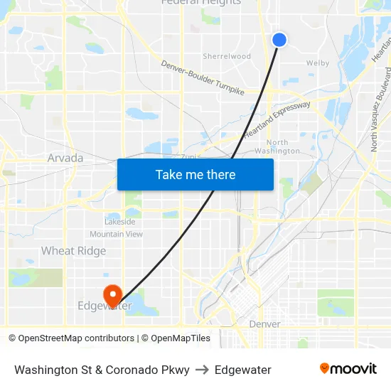 Washington St & Coronado Pkwy to Edgewater map