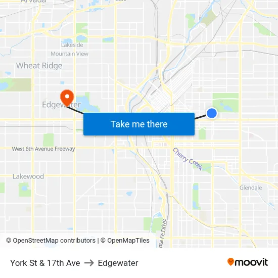 York St & 17th Ave to Edgewater map
