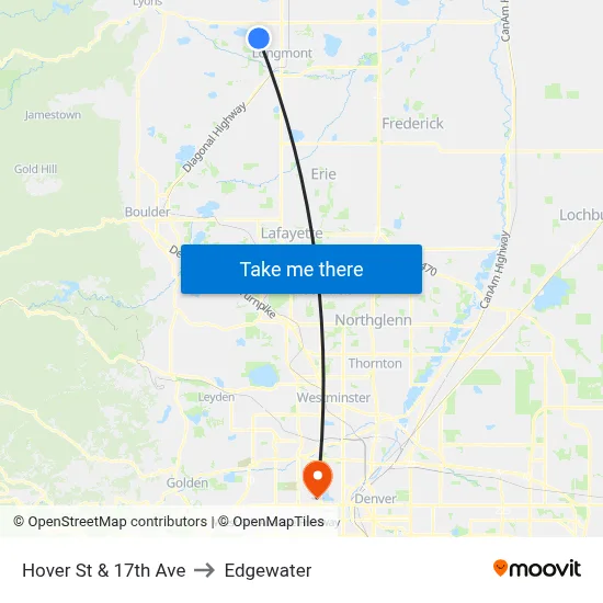 Hover St & 17th Ave to Edgewater map
