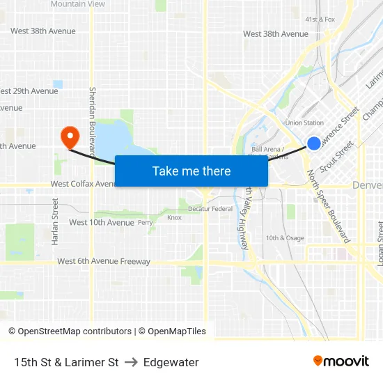15th St & Larimer St to Edgewater map