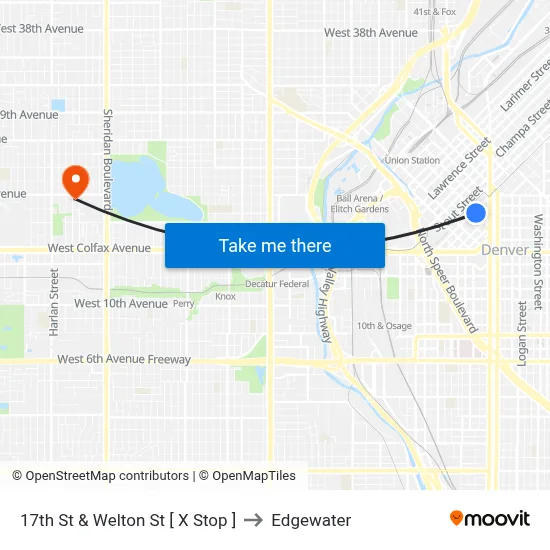 17th St & Welton St [ X Stop ] to Edgewater map
