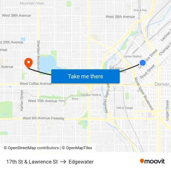 17th St & Lawrence St to Edgewater map
