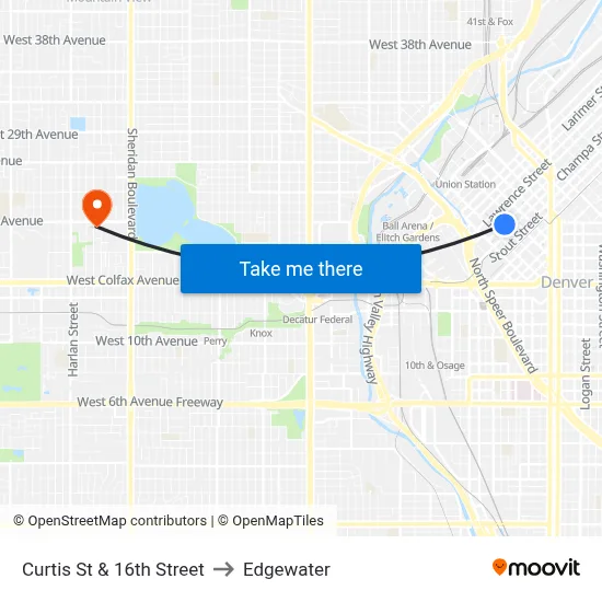 Curtis St & 16th Street to Edgewater map
