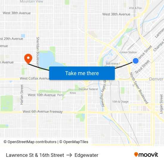 Lawrence St & 16th Street to Edgewater map