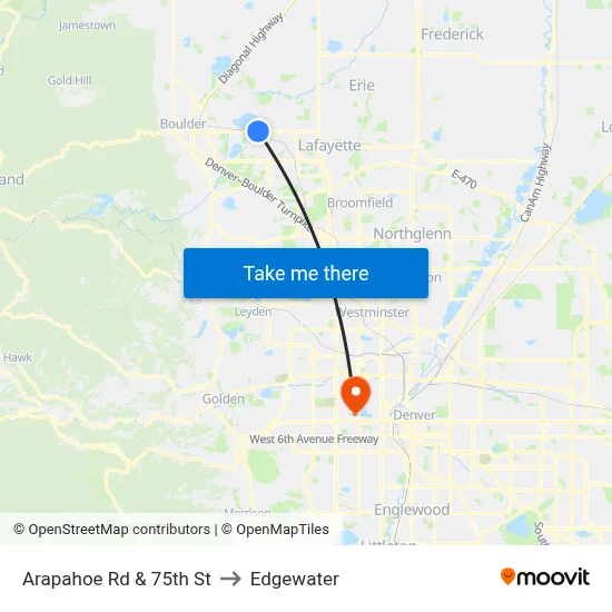 Arapahoe Rd & 75th St to Edgewater map