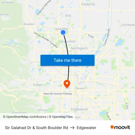 Sir Galahad Dr & South Boulder Rd to Edgewater map