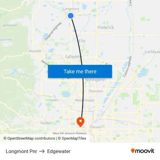 Longmont Pnr to Edgewater map