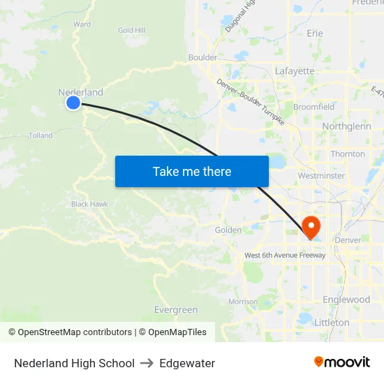 Nederland High School to Edgewater map