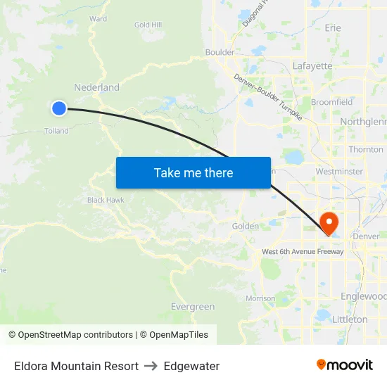 Eldora Mountain Resort to Edgewater map