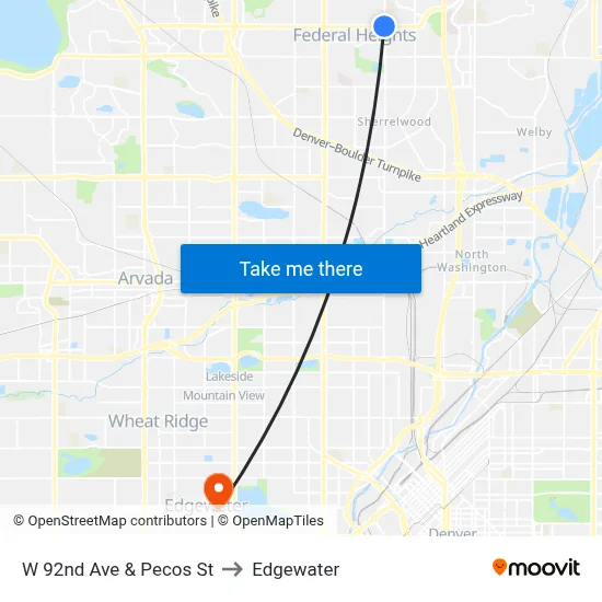 W 92nd Ave & Pecos St to Edgewater map
