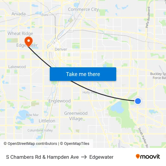 S Chambers Rd & Hampden Ave to Edgewater map