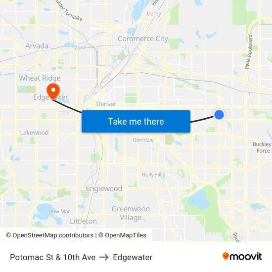 Potomac St & 10th Ave to Edgewater map