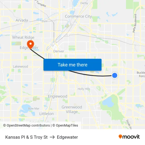 Kansas Pl & S Troy St to Edgewater map