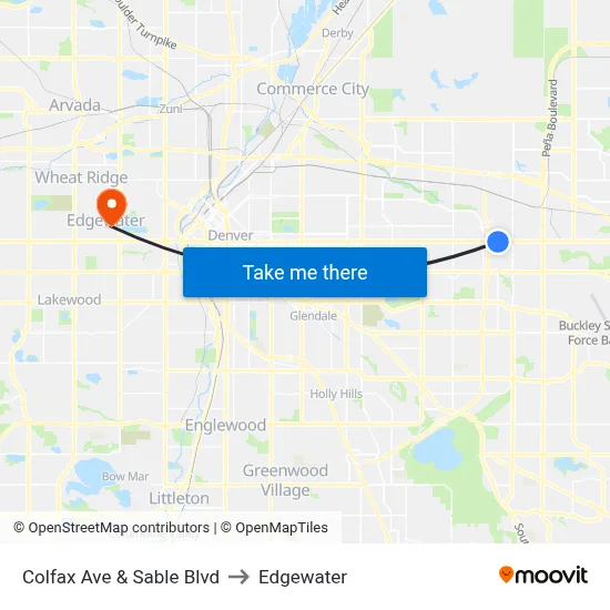 Colfax Ave & Sable Blvd to Edgewater map