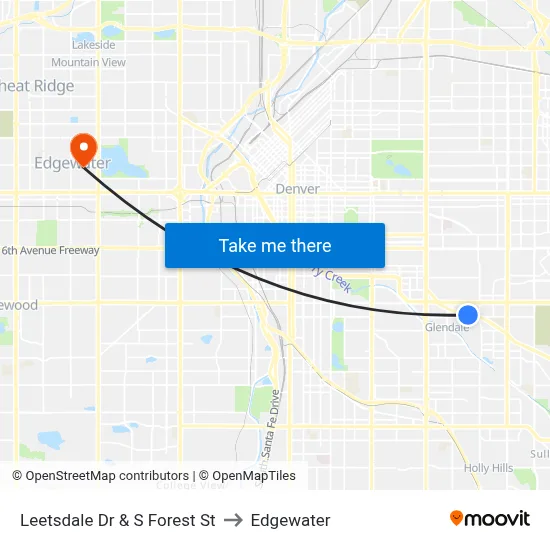Leetsdale Dr & S Forest St to Edgewater map