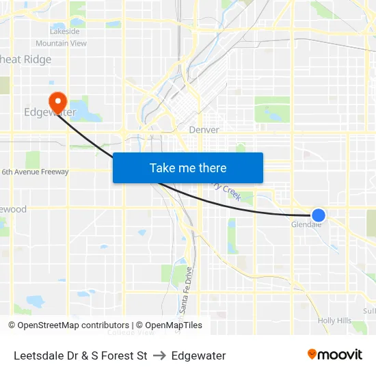 Leetsdale Dr & S Forest St to Edgewater map