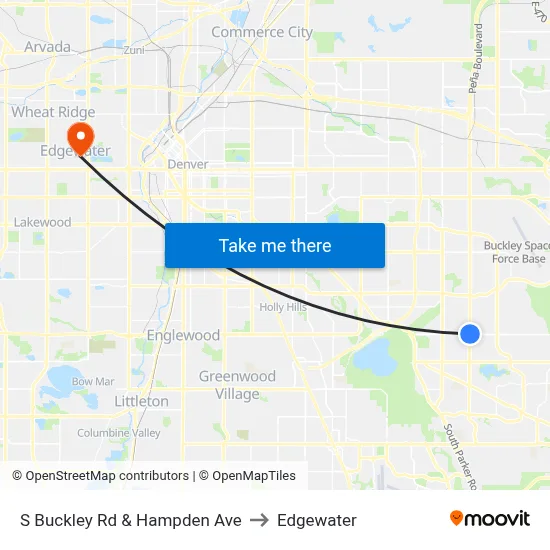 S Buckley Rd & Hampden Ave to Edgewater map
