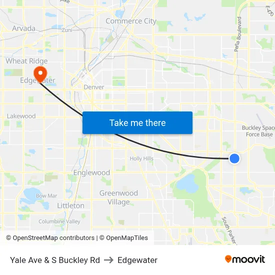 Yale Ave & S Buckley Rd to Edgewater map