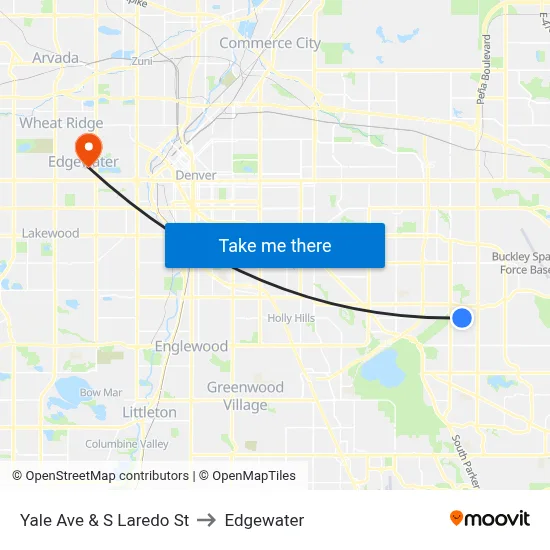 Yale Ave & S Laredo St to Edgewater map