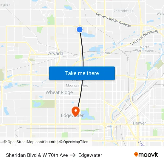 Sheridan Blvd & W 70th Ave to Edgewater map