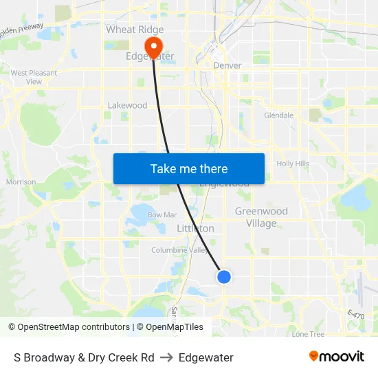 S Broadway & Dry Creek Rd to Edgewater map