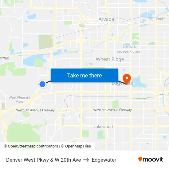 Denver West Pkwy & W 20th Ave to Edgewater map