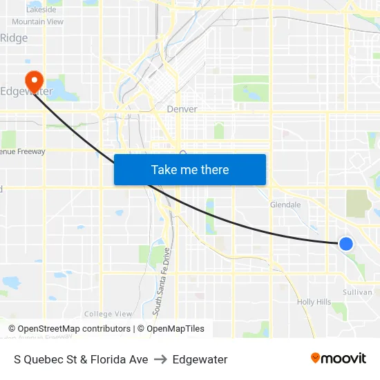 S Quebec St & Florida Ave to Edgewater map