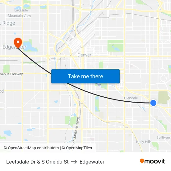 Leetsdale Dr & S Oneida St to Edgewater map