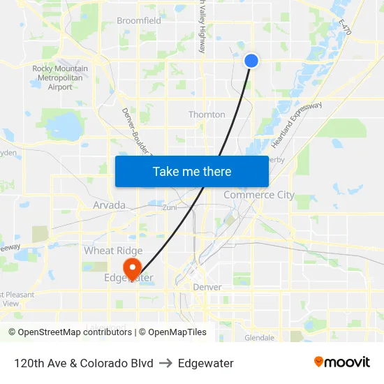 120th Ave & Colorado Blvd to Edgewater map