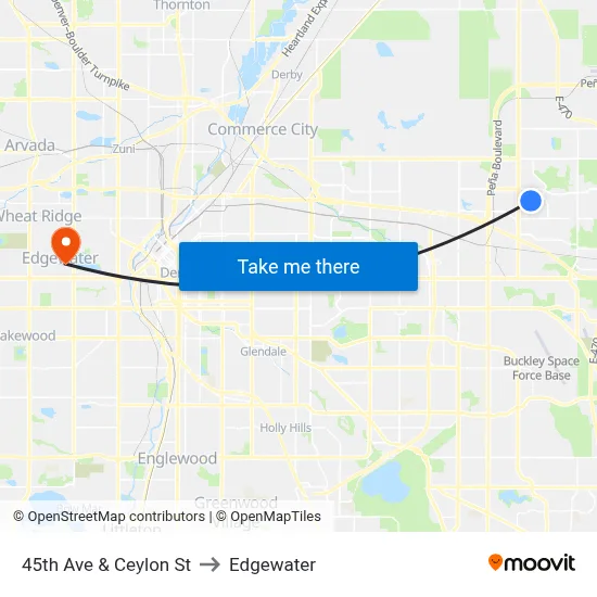 45th Ave & Ceylon St to Edgewater map
