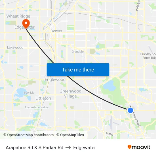 Arapahoe Rd & S Parker Rd to Edgewater map