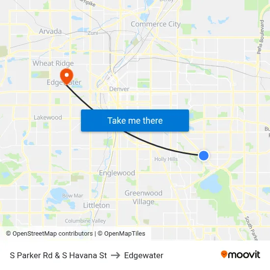 S Parker Rd & S Havana St to Edgewater map
