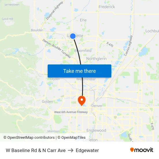 W Baseline Rd & N Carr Ave to Edgewater map
