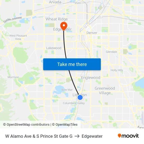 W Alamo Ave & S Prince St Gate G to Edgewater map