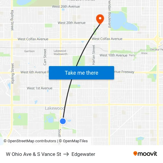 W Ohio Ave & S Vance St to Edgewater map