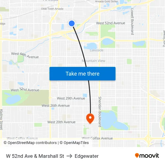 W 52nd Ave & Marshall St to Edgewater map