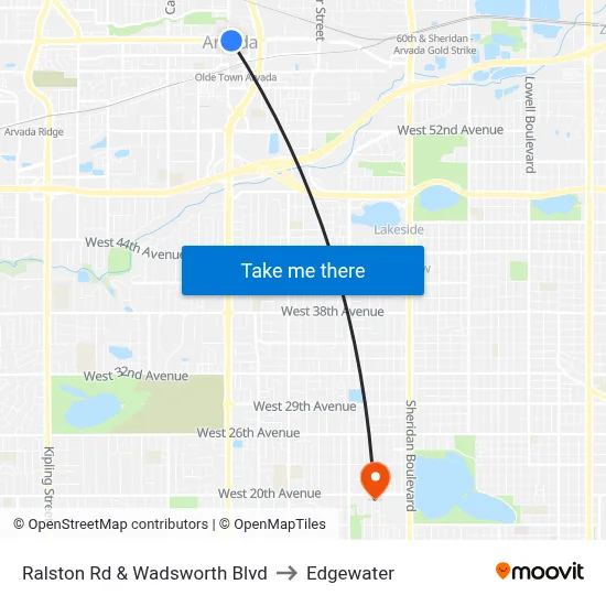 Ralston Rd & Wadsworth Blvd to Edgewater map