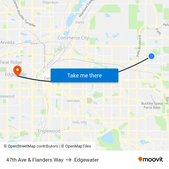 47th Ave & Flanders Way to Edgewater map