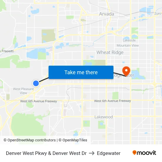 Denver West Pkwy & Denver West Dr to Edgewater map