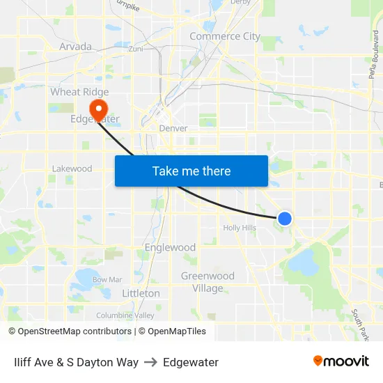 Iliff Ave & S Dayton Way to Edgewater map