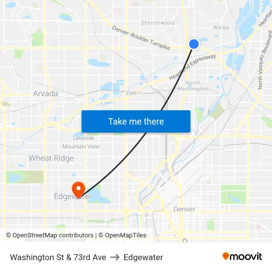 Washington St & 73rd Ave to Edgewater map