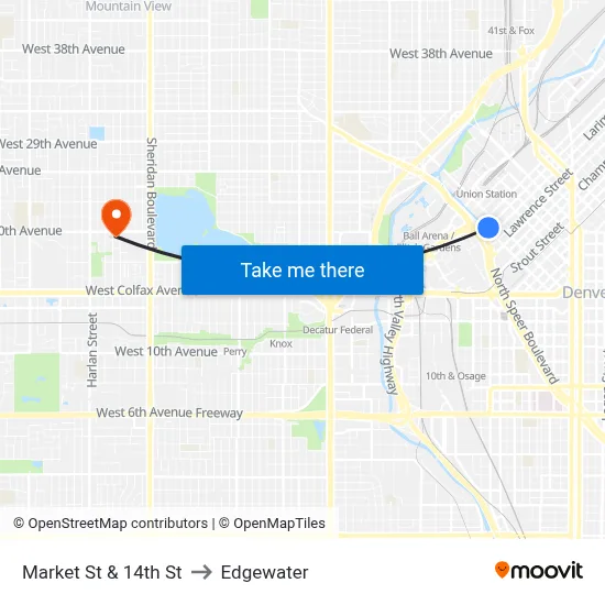 Market St & 14th St to Edgewater map