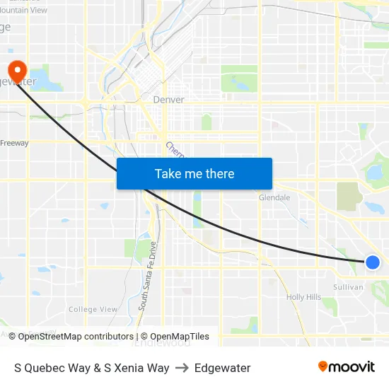 S Quebec Way & S Xenia Way to Edgewater map