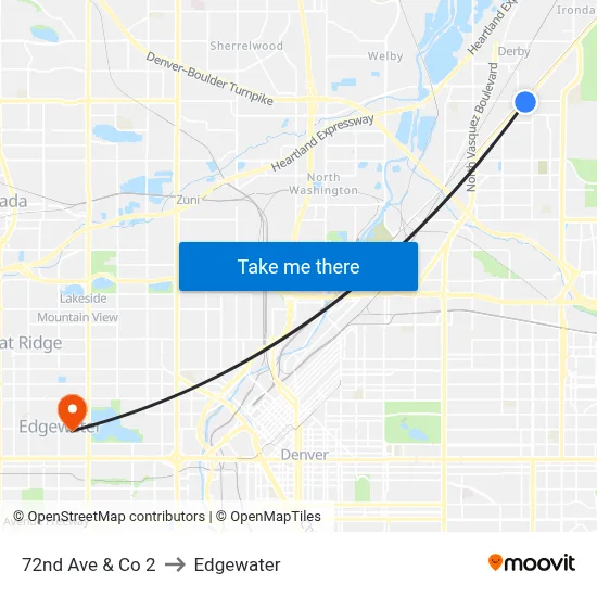 72nd Ave & Co 2 to Edgewater map