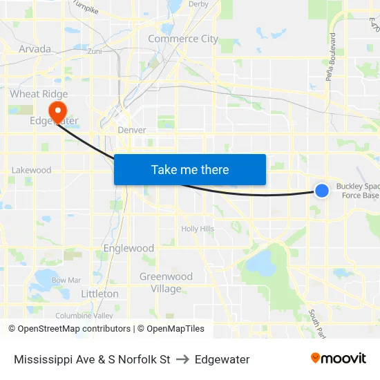 Mississippi Ave & S Norfolk St to Edgewater map