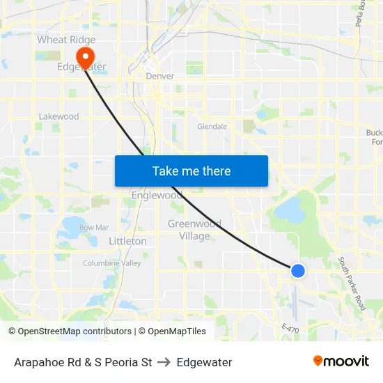 Arapahoe Rd & S Peoria St to Edgewater map