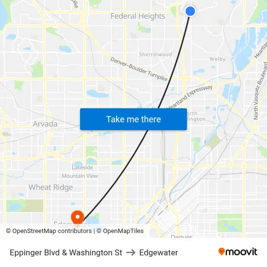 Eppinger Blvd & Washington St to Edgewater map