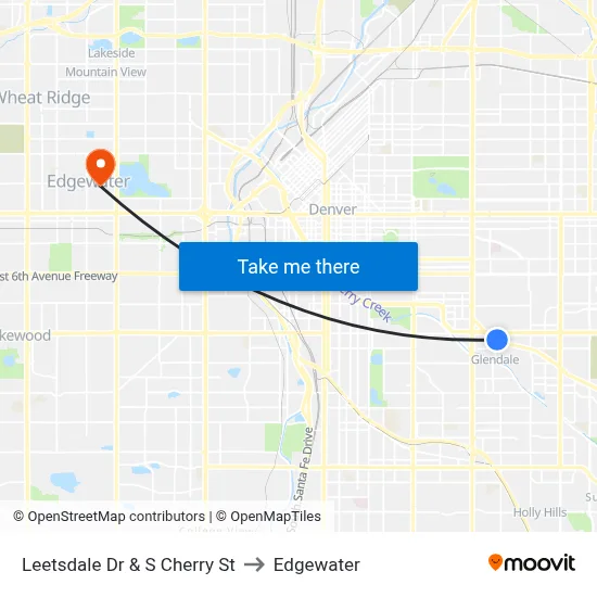 Leetsdale Dr & S Cherry St to Edgewater map