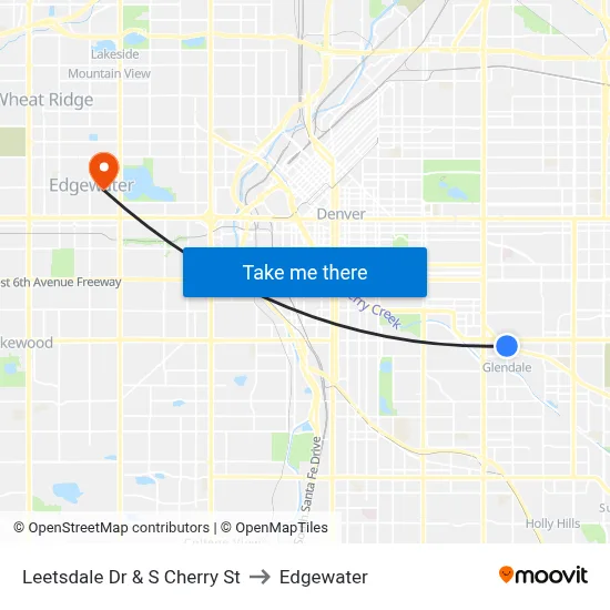 Leetsdale Dr & S Cherry St to Edgewater map