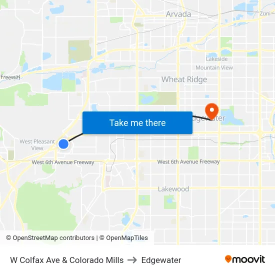 W Colfax Ave & Colorado Mills to Edgewater map